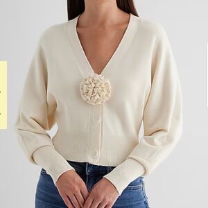 V-neck Rosette Cream Cardigan, Medium NWT, Express